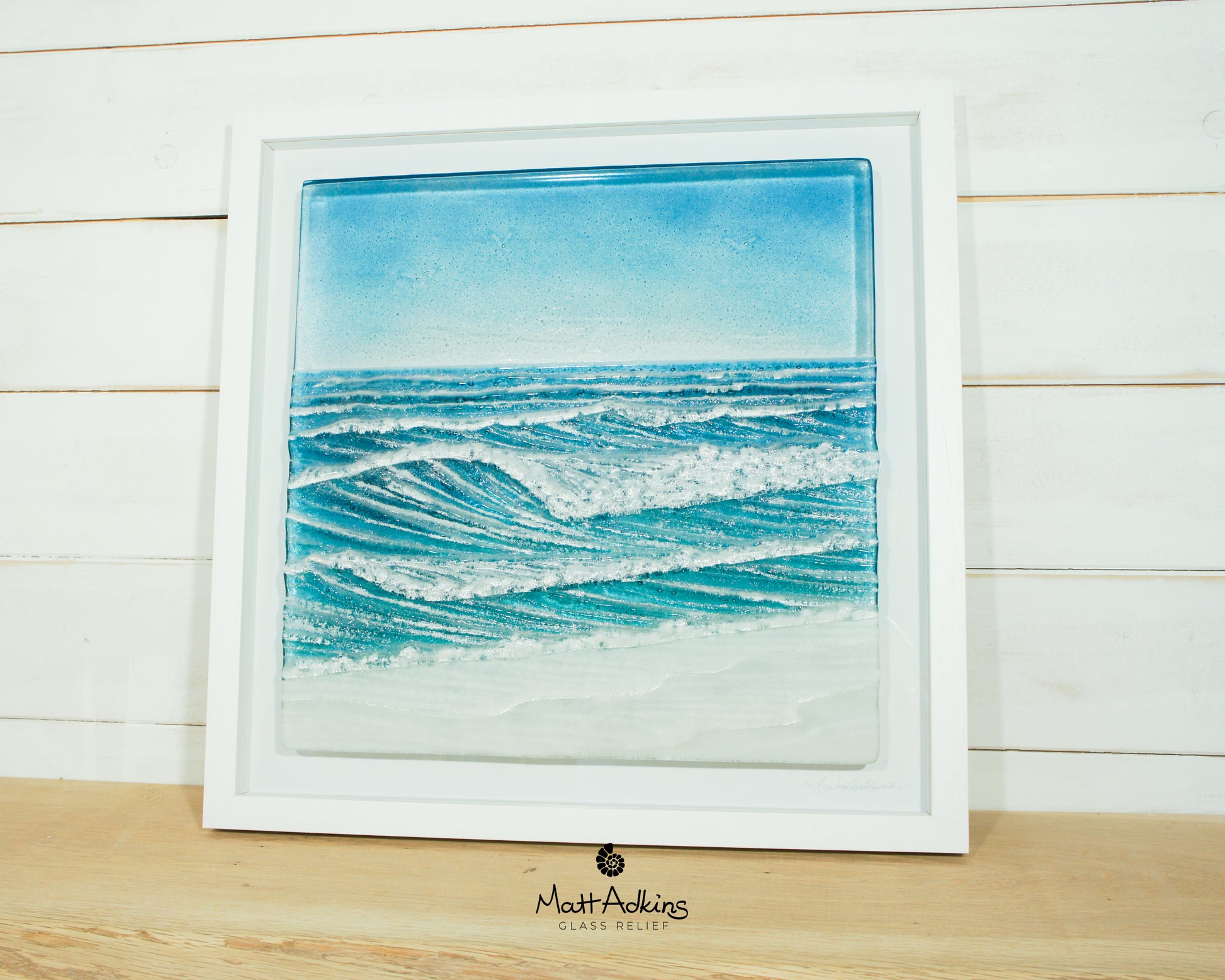 Fused Glass Wall Art Square Frame Wave - 45x45cm