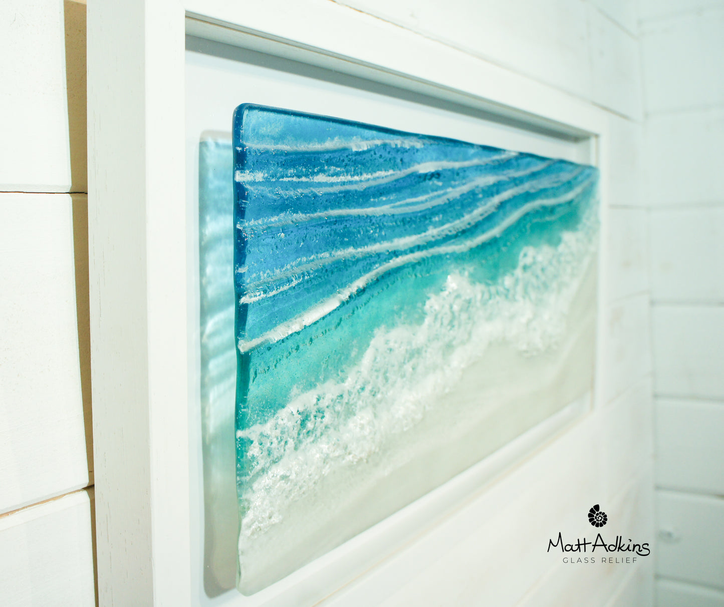 Toe Tickling Tide - Large Wave Landscape Frame Fused Glass Wall Art - 60x30cm(12x23 1/2")