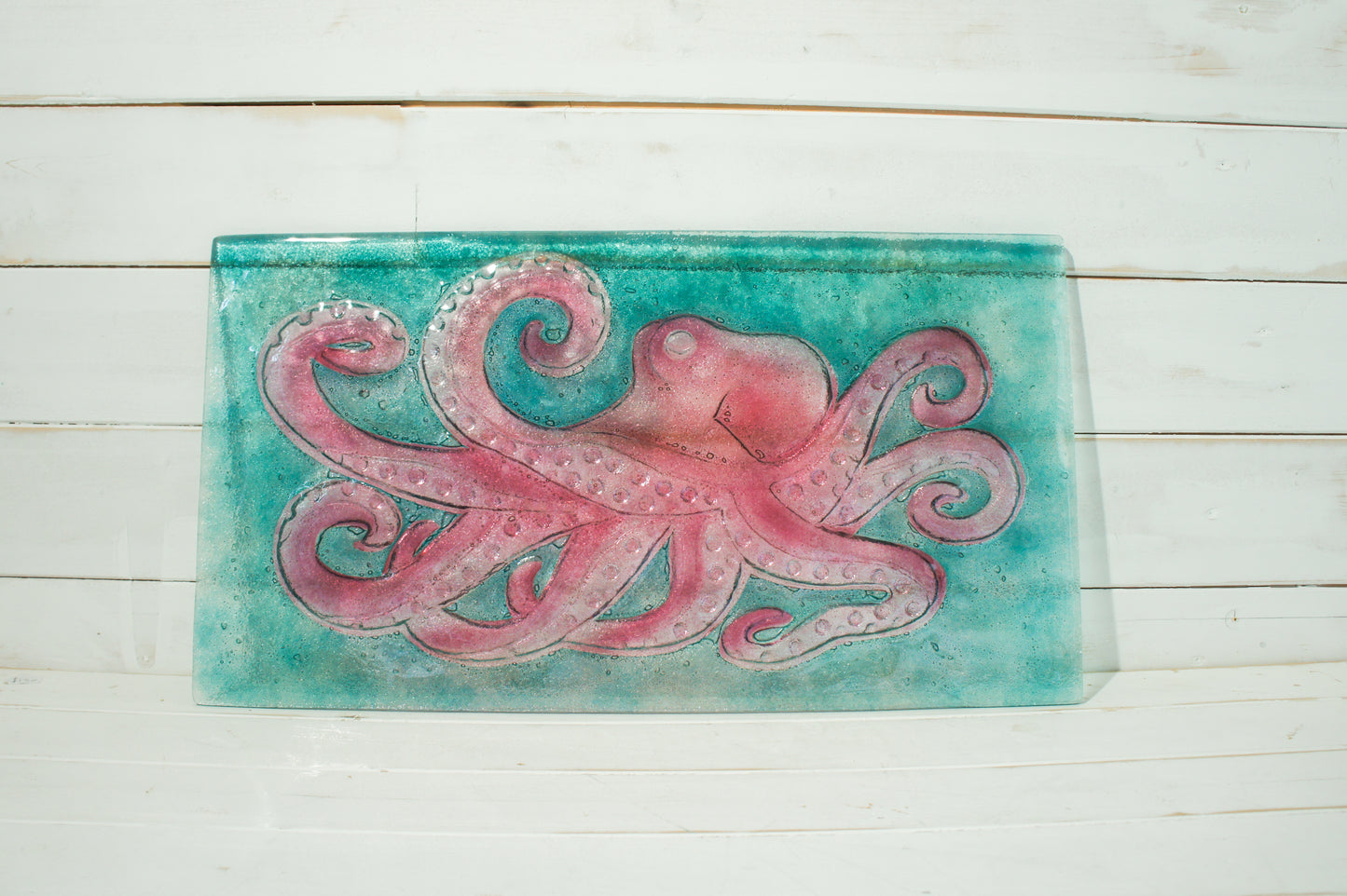 large octopus wall art pink blue