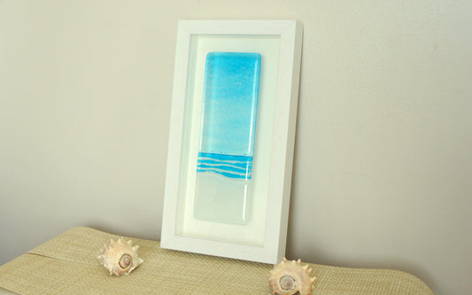 Beach Frame Portrait Blue Fused Glass Wall Art - 34x18cm