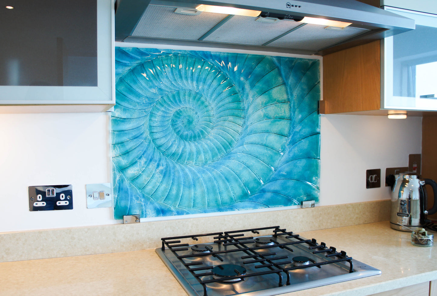 Ammonite Splashback Turquoise Blue - Commission 20" high * 24" wide (61x51cm)