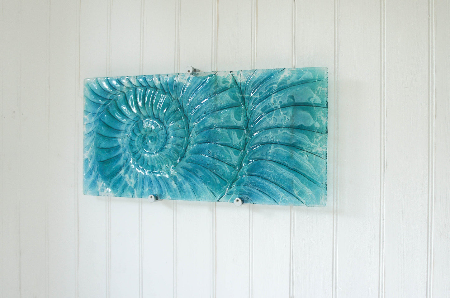 Ammonite Wall Panel - Large Landscape - Swirl Turquoise Blue - 56x26cm(22x10") with fixings