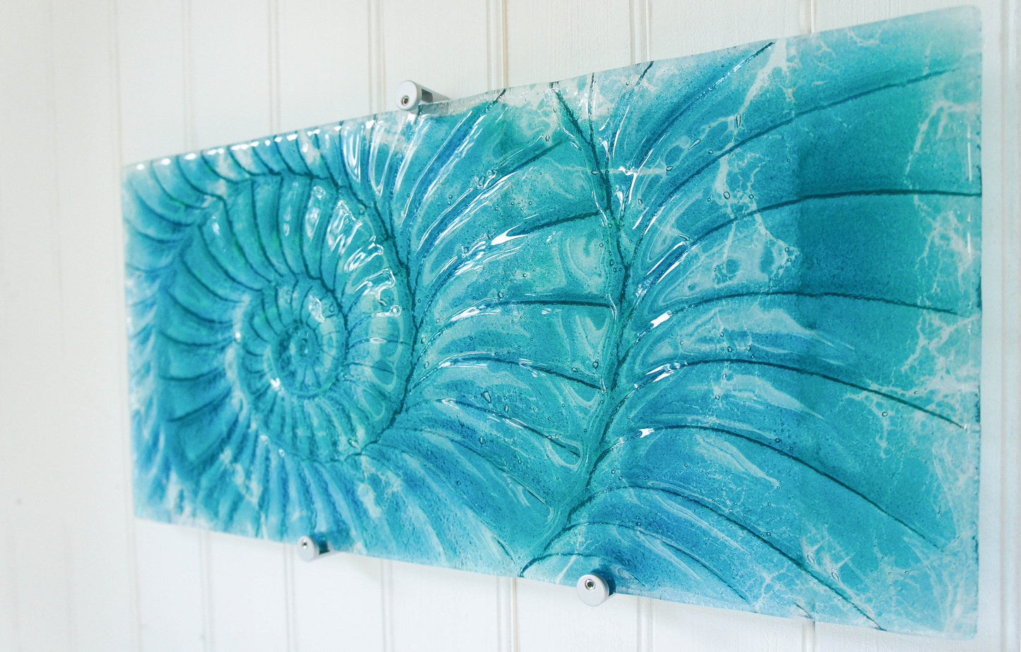 Ammonite Wall Panel - Large Landscape - Swirl Turquoise Blue - 56x26cm(22x10") with fixings