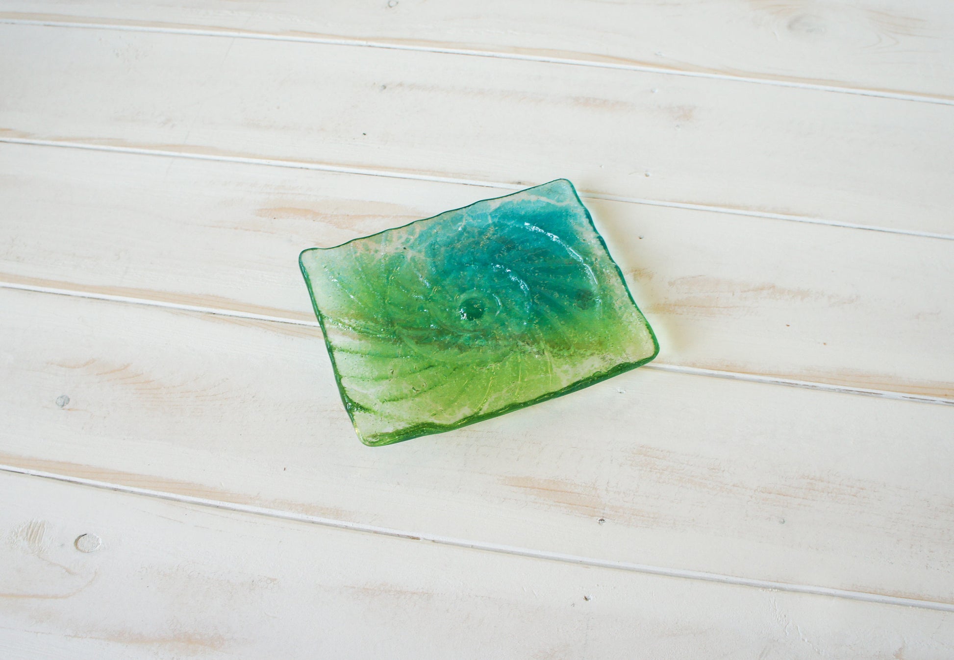 teal and lime green handmade soap dish