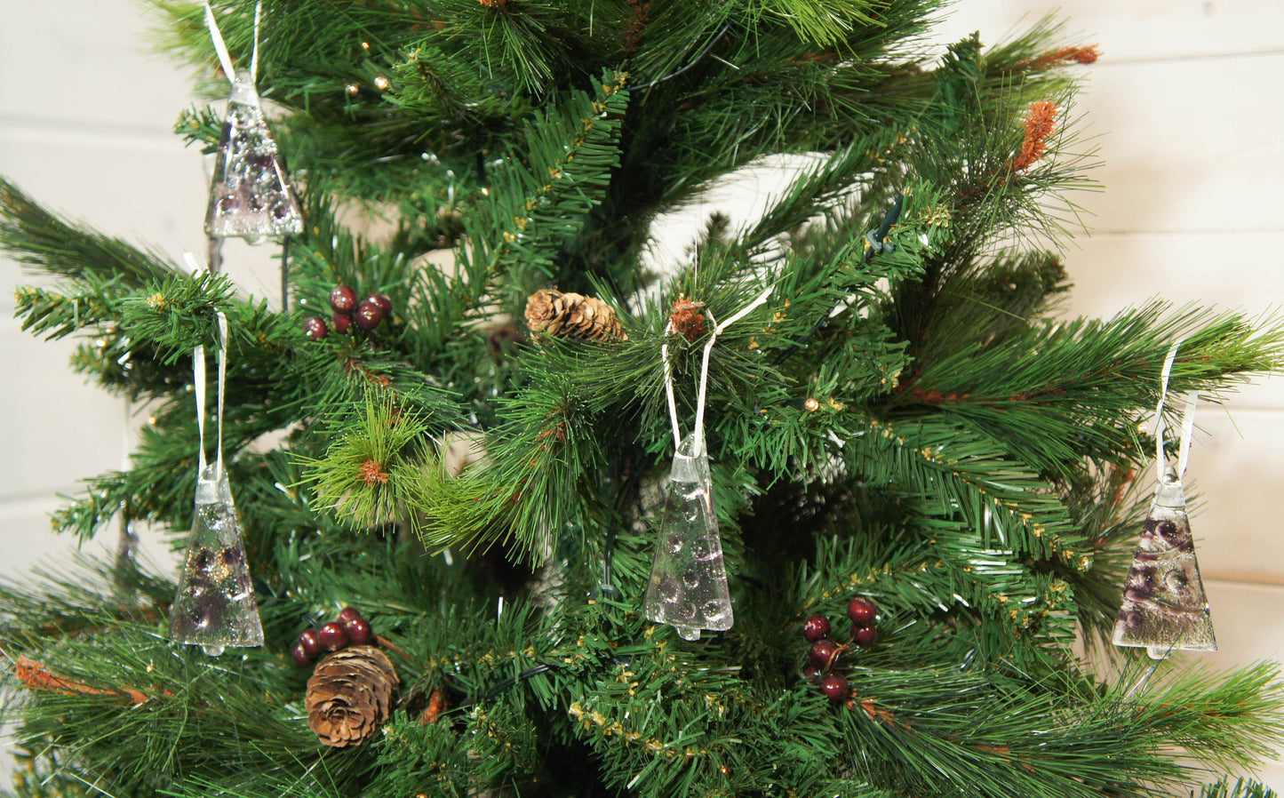 3 to 6 Mini Purple Glass Trees - Hanging - 8cm(3") with ribbon and organza bags
