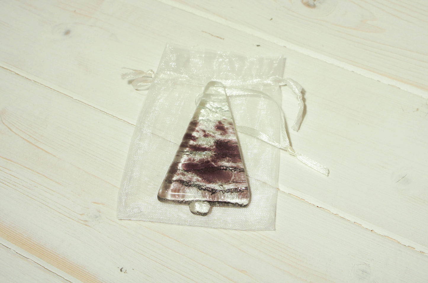 3 to 6 Mini Purple Glass Trees - Hanging - 8cm(3") with ribbon and organza bags