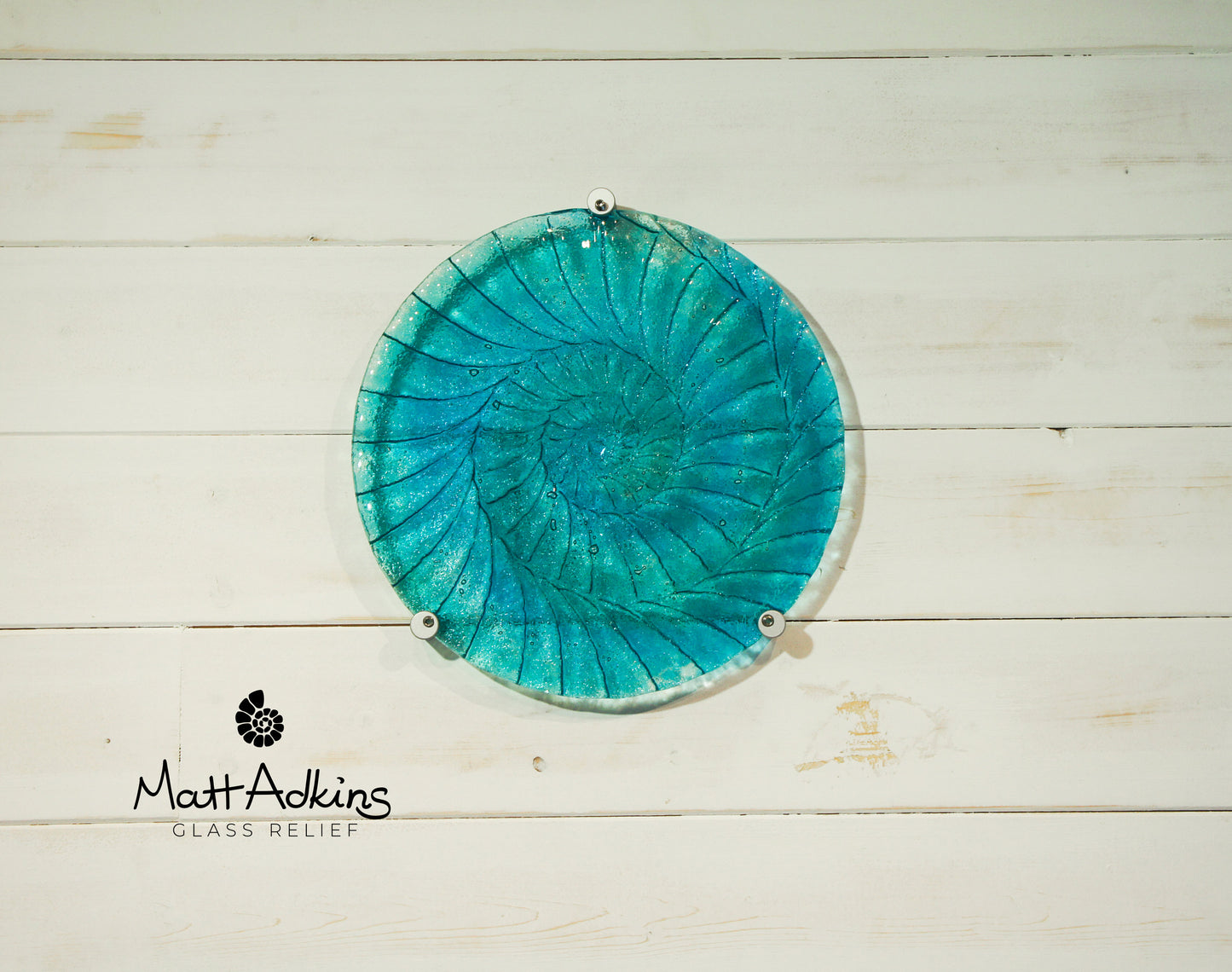 Ammonite Wall Panel - Round Turquoise Blue - 29cm(10 1/2") with 3 fixings
