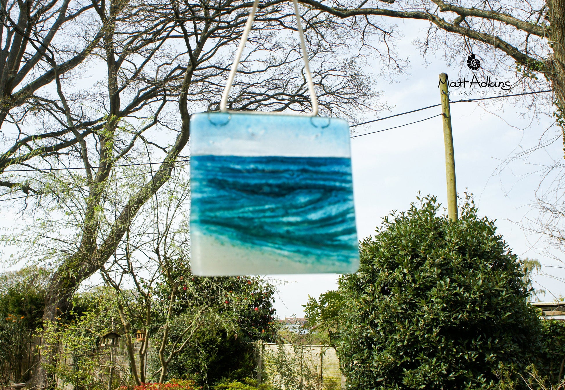 fused glass wave ocean sea suncatcher window hanging decor 12cm with cord