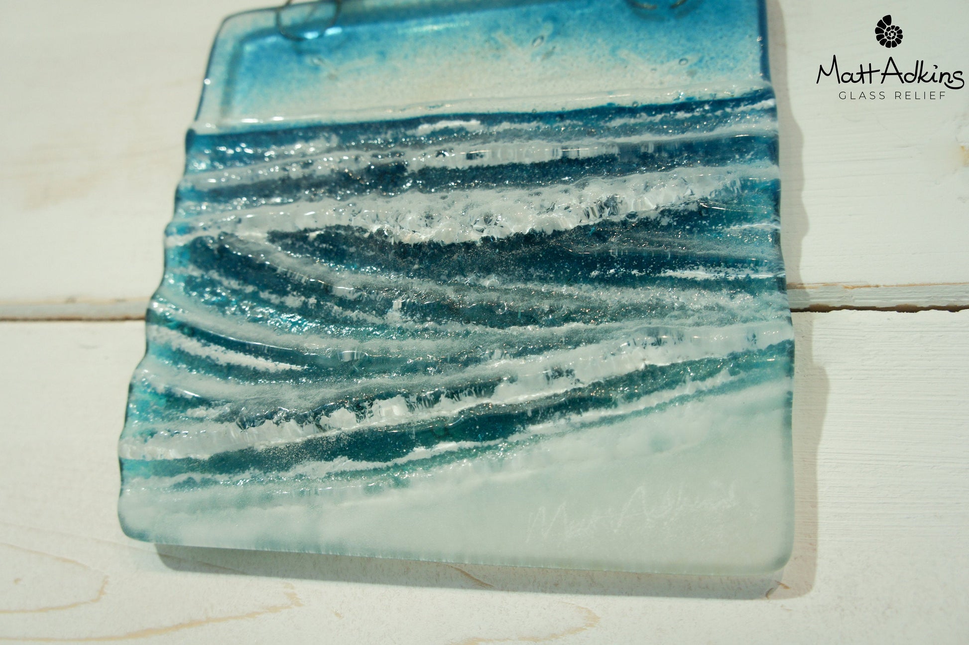 fused glass wave ocean sea suncatcher window hanging decor 12cm with cord