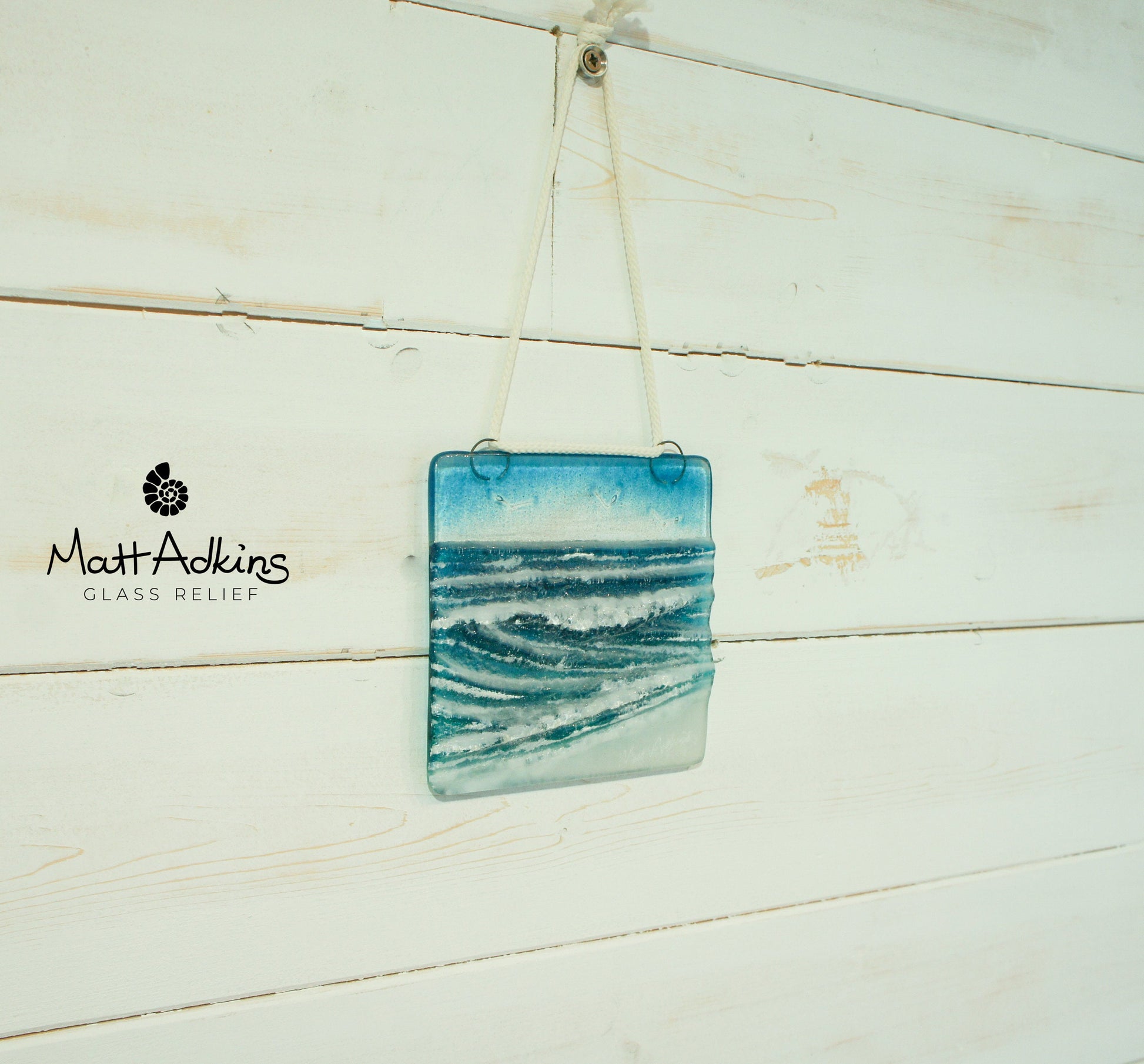 fused glass wave ocean sea suncatcher window hanging decor 12cm with cord