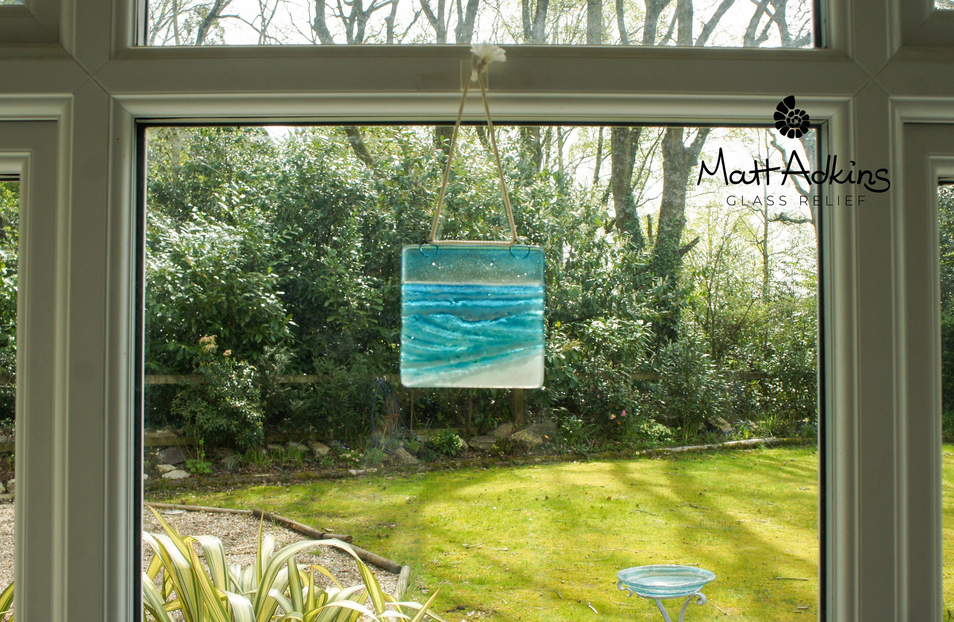 fused glass wave ocean sea suncatcher window hanging decor 12cm with cord