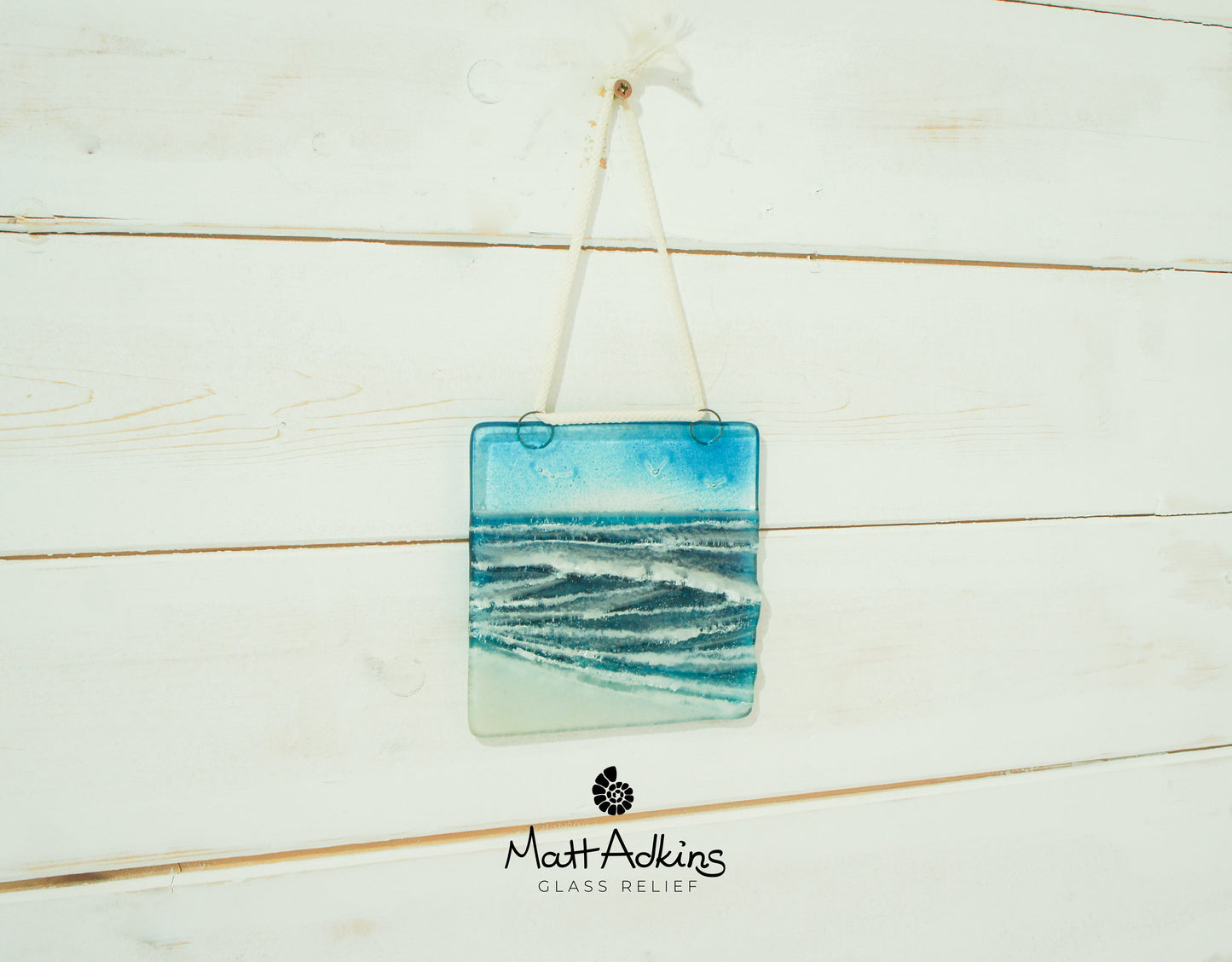 wave ocean square fused glass hanging window suncatcher