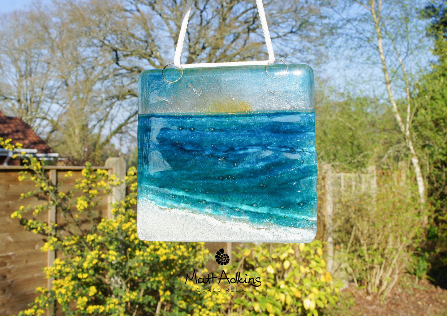 wave fused glass suncatcher ocean with cord