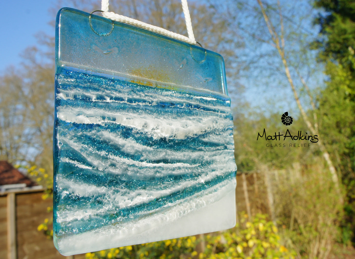 wave fused glass suncatcher ocean with cord