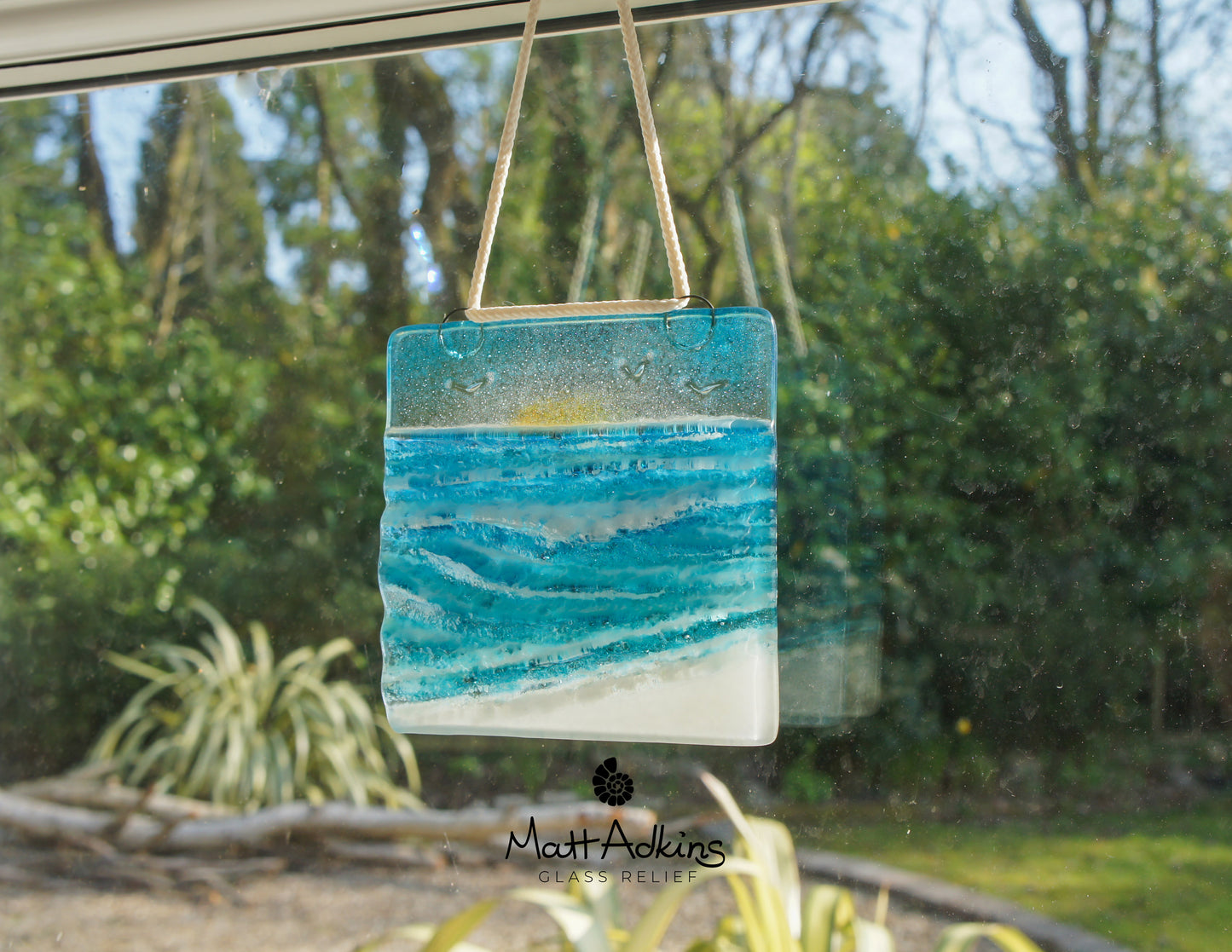wave fused glass suncatcher ocean with cord