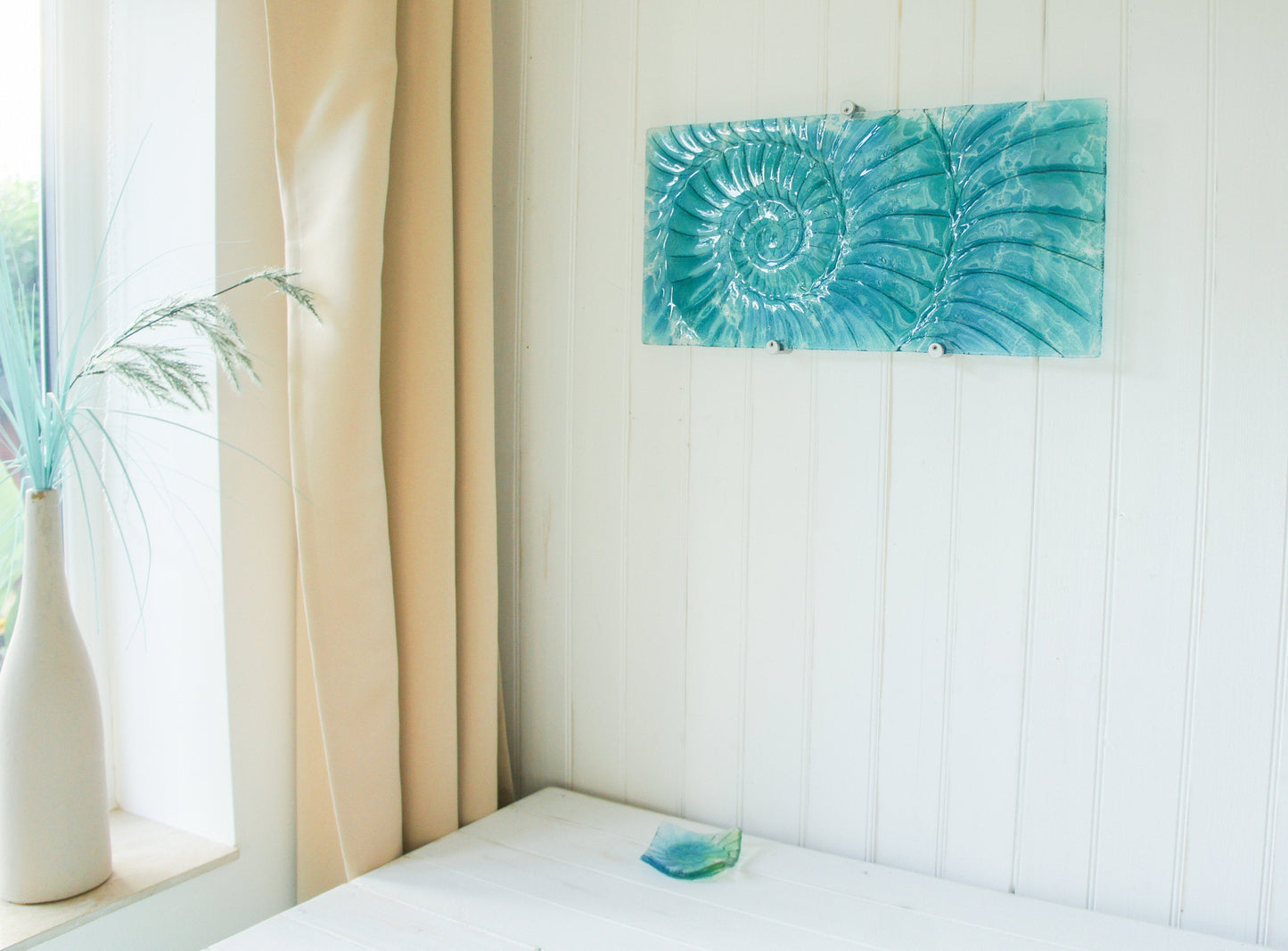 Ammonite Wall Panel - Large Landscape - Swirl Turquoise Blue - 56x26cm(22x10") with fixings