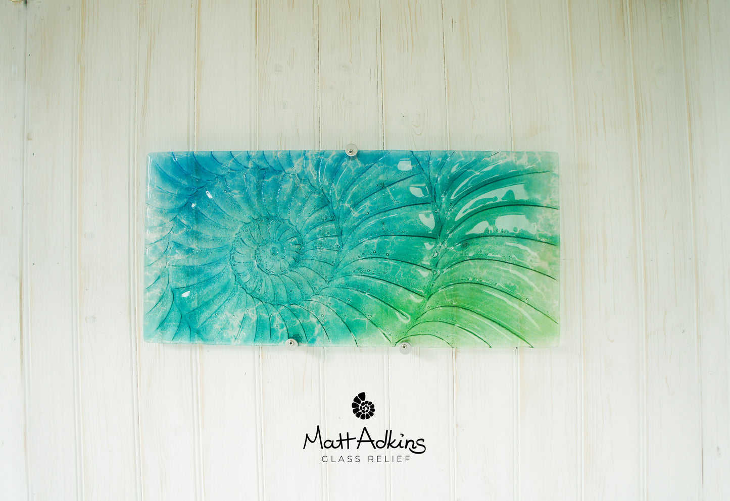 Ammonite Wall Panel - Large Landscape - Turquoise Blue Green - 56x26cm(22x10") with fixings