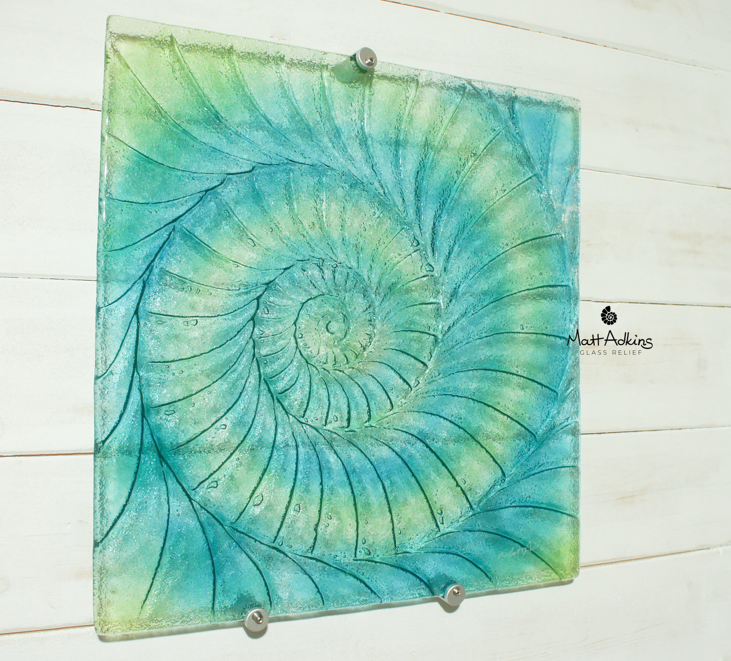 Ammonite Wall Panel - Large Square - Swirl Turquoise Blue Green - 40cm(16") with fixings