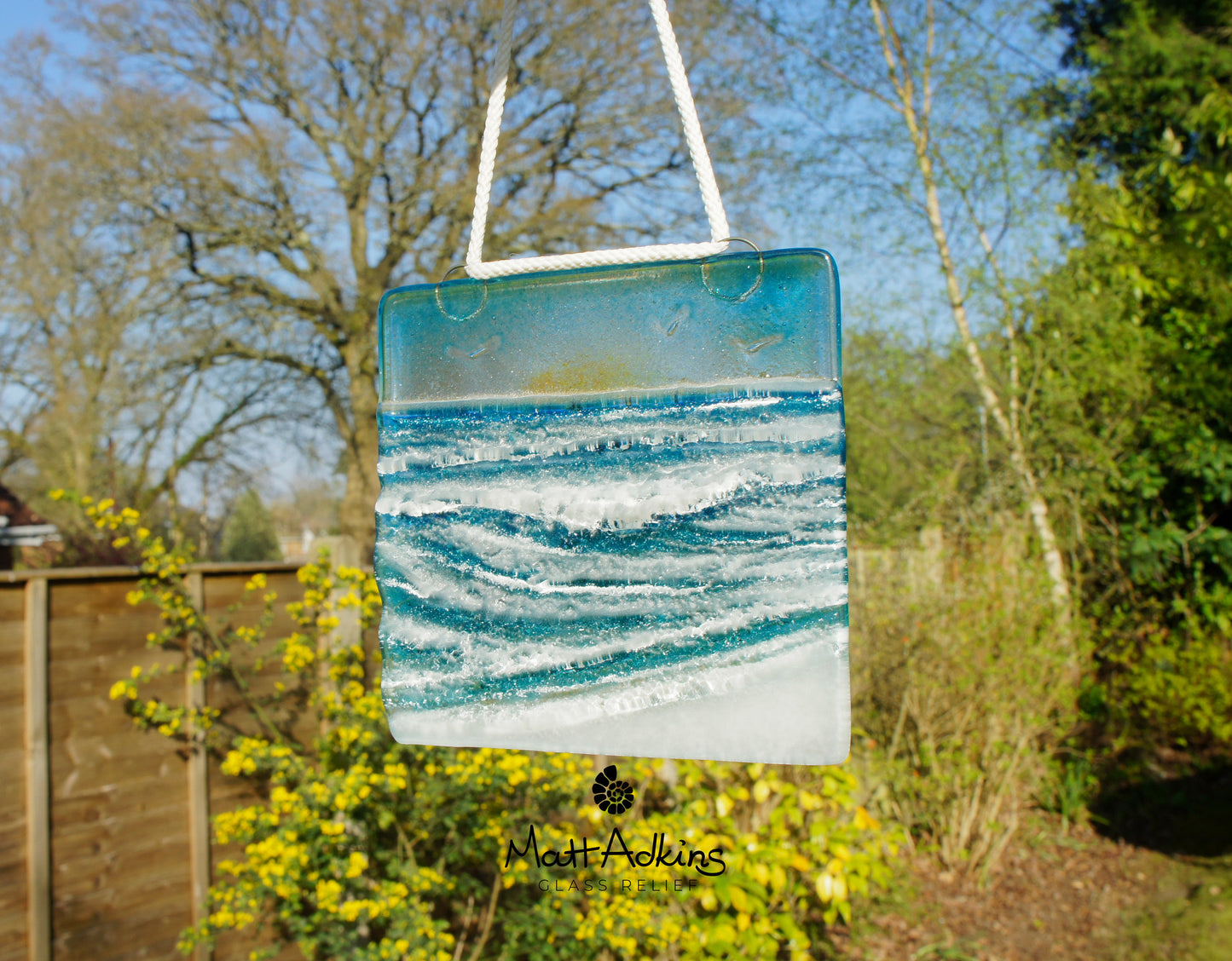 wave fused glass suncatcher ocean with cord