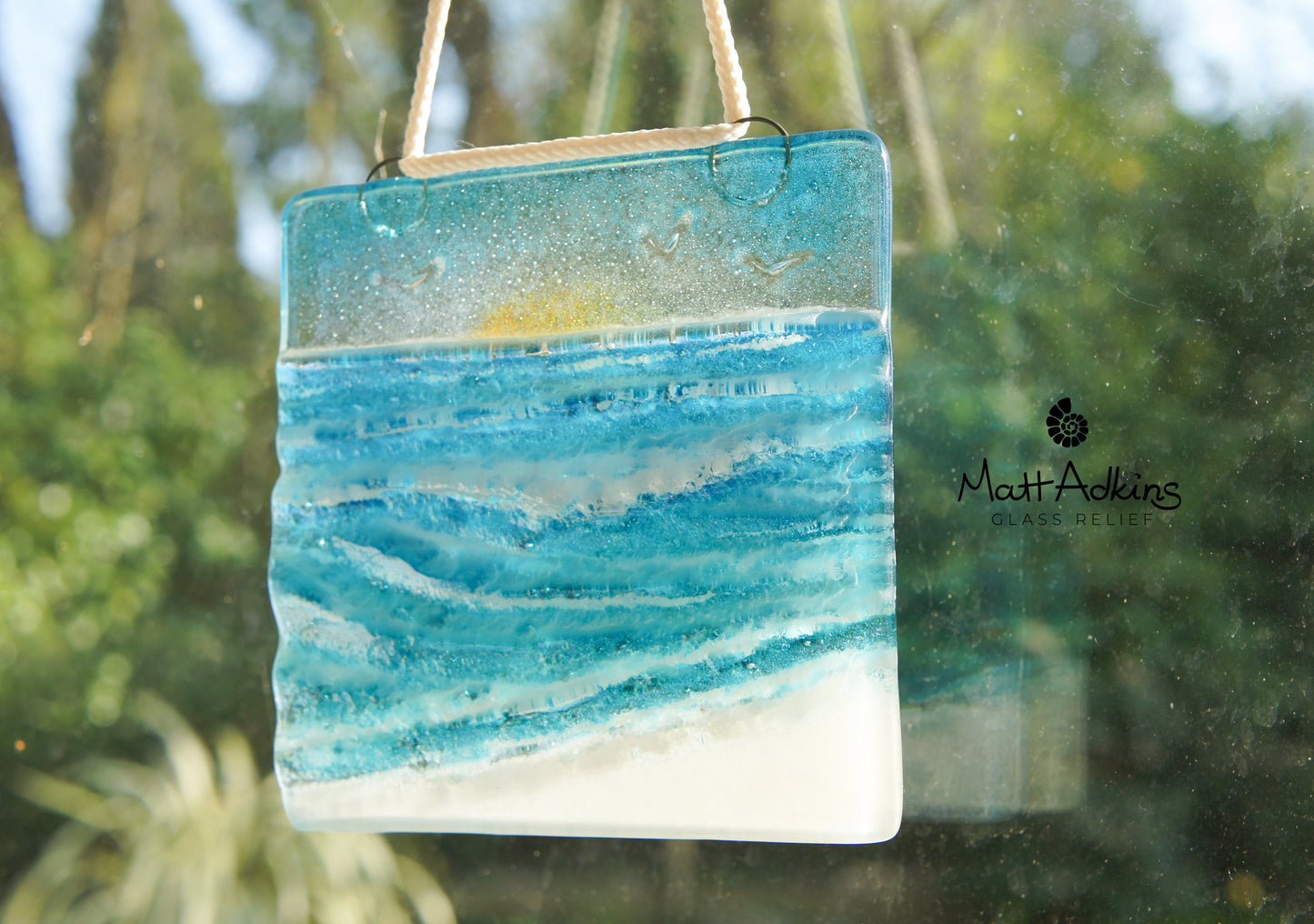 wave fused glass suncatcher ocean with cord
