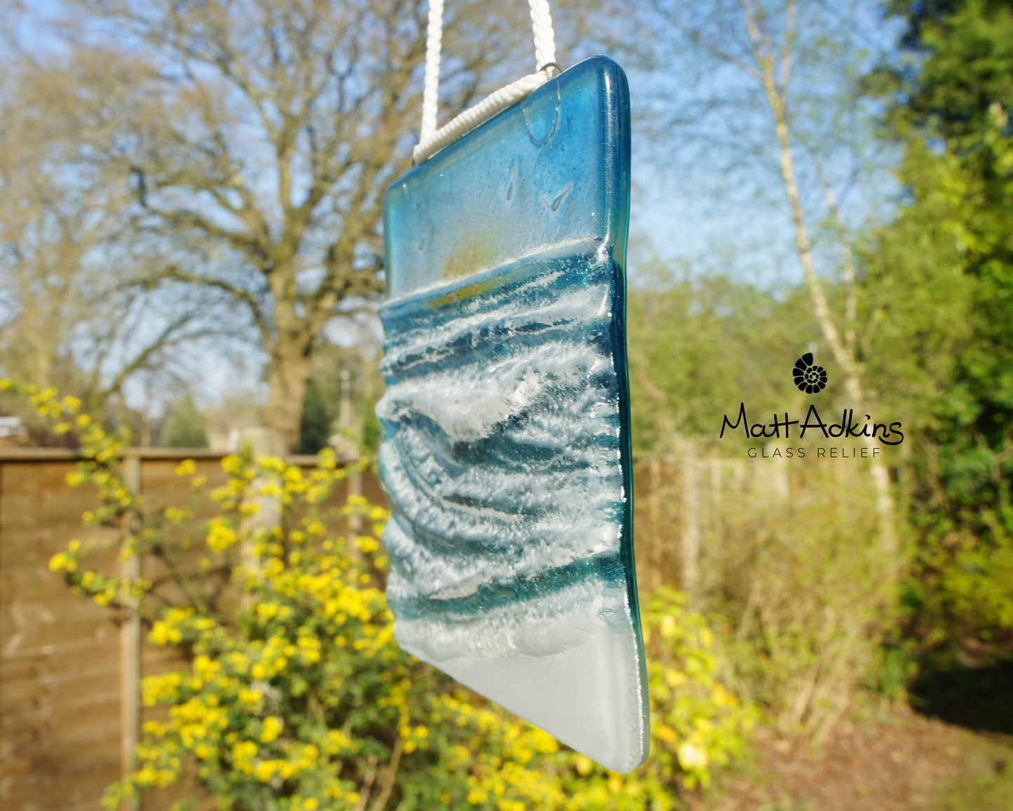 wave fused glass suncatcher ocean with cord