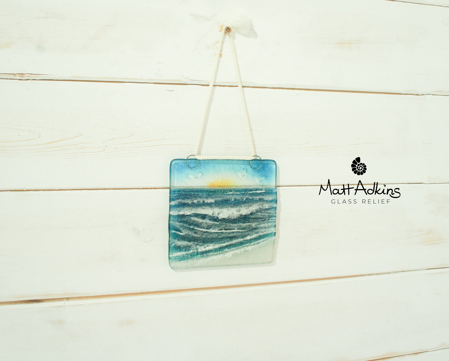 wave fused glass suncatcher ocean with cord