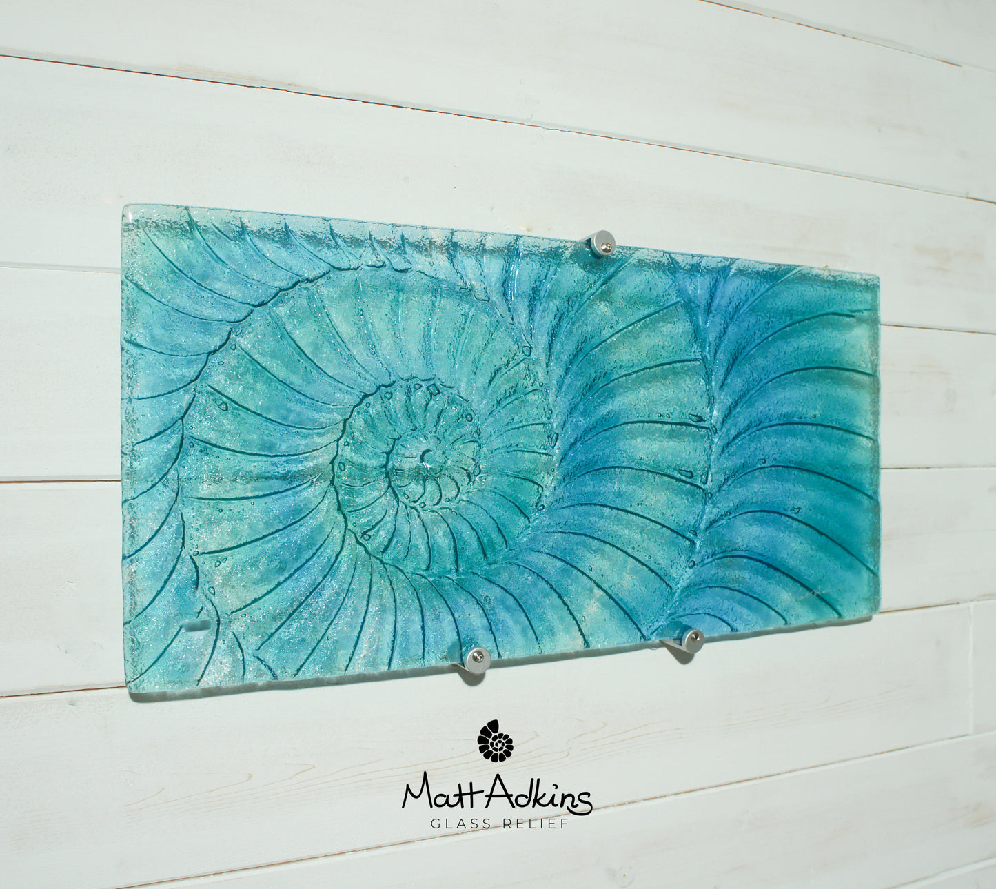 Ammonite Wall Panel - Large Landscape - Swirl Turquoise Blue - 56x26cm(22x10") with fixings