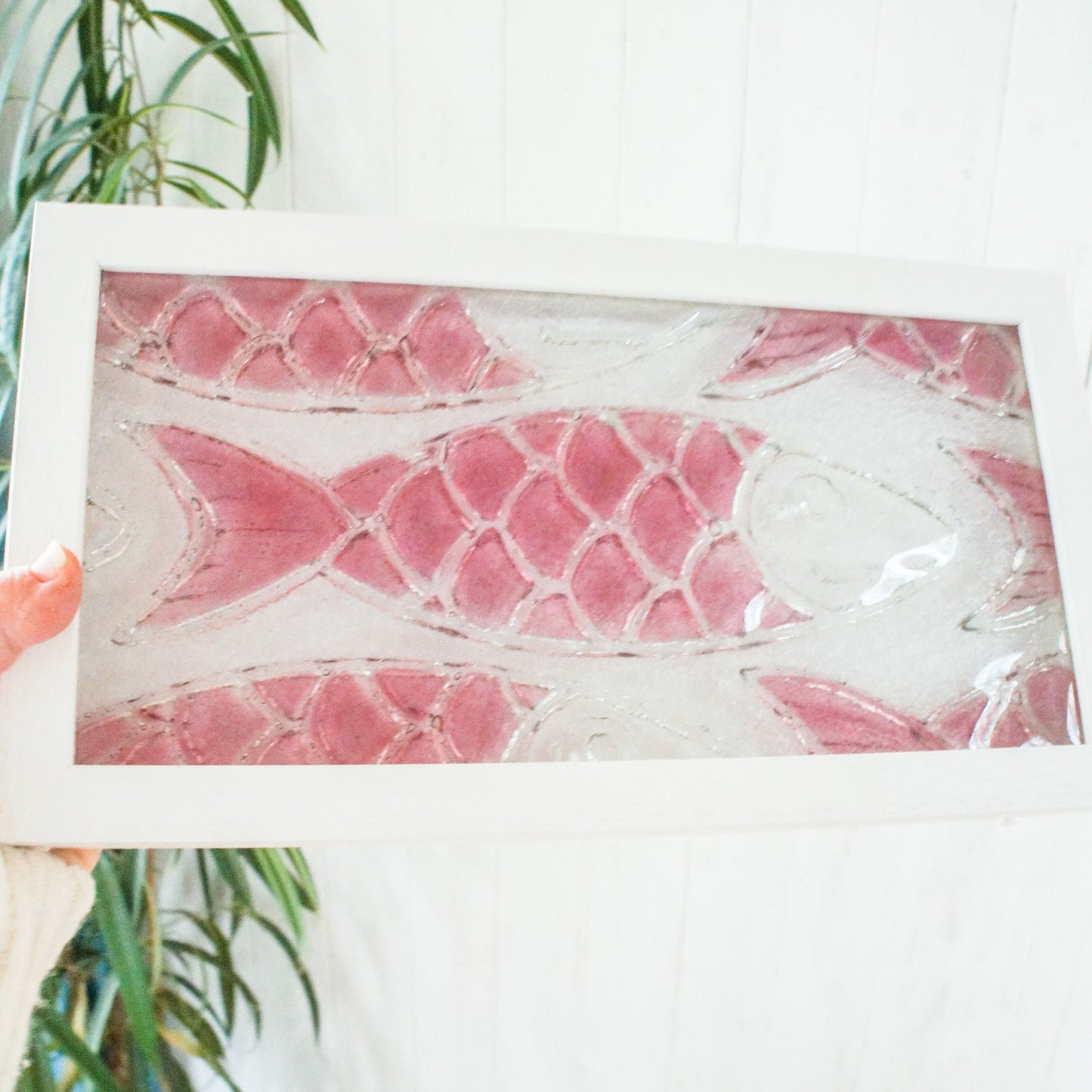fused glass fish pink landscape