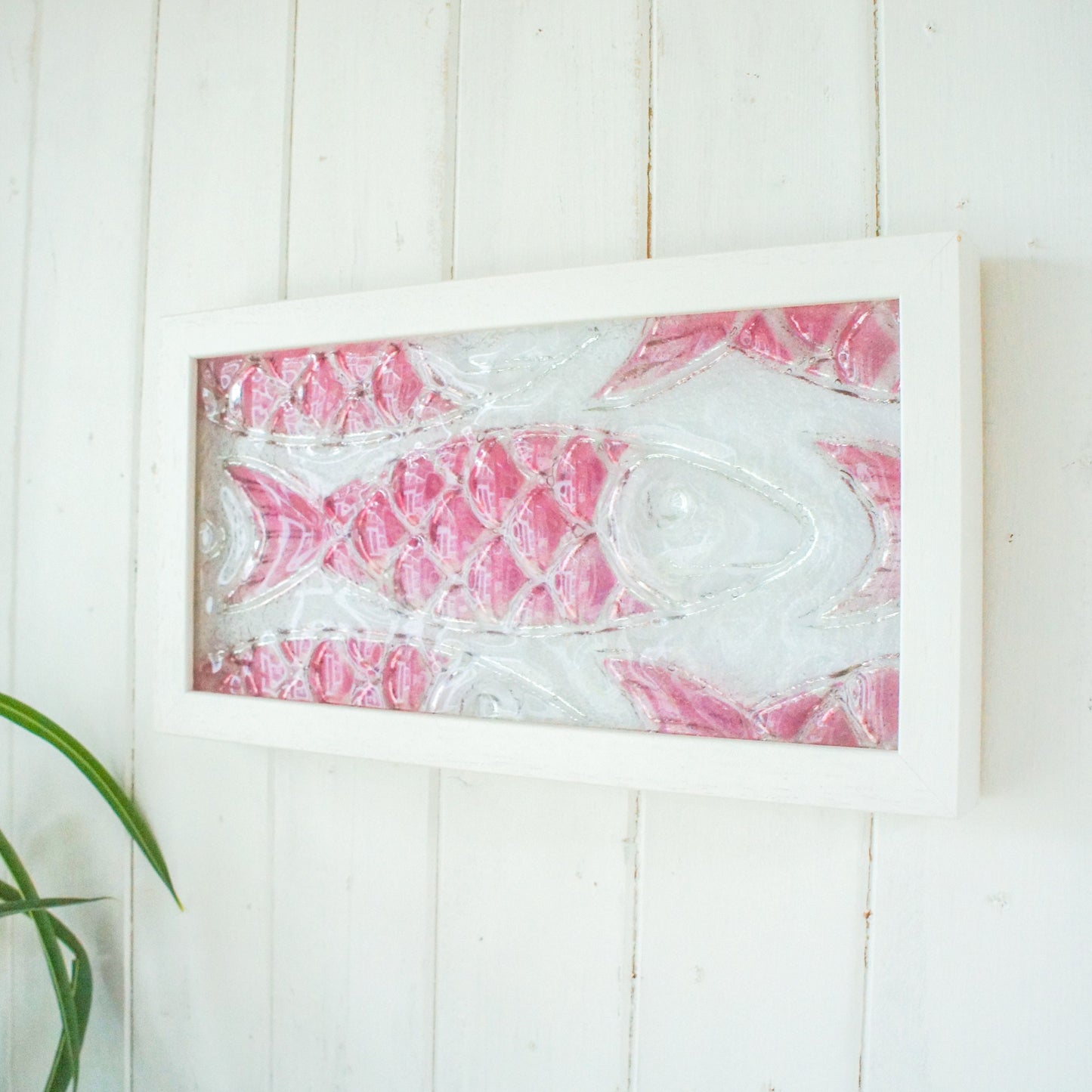 fused glass fish pink landscape
