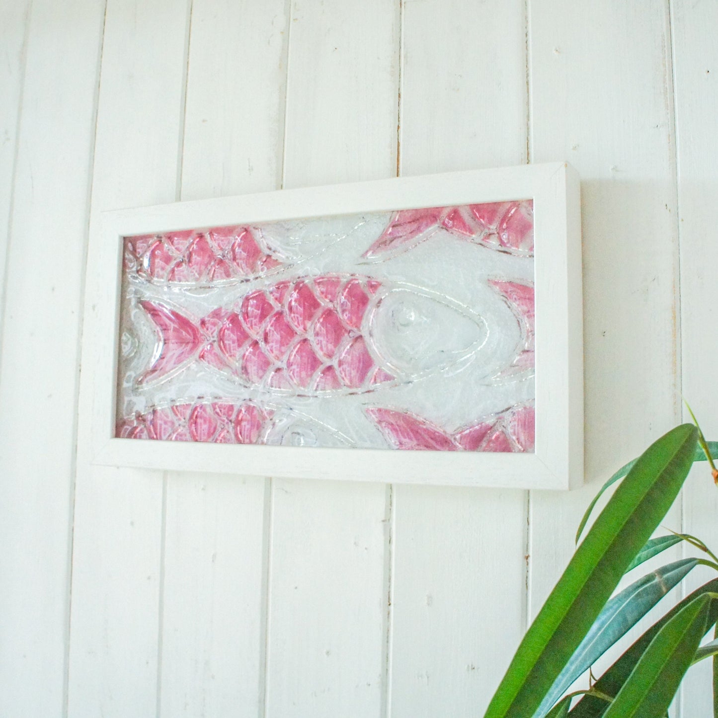fused glass fish pink landscape