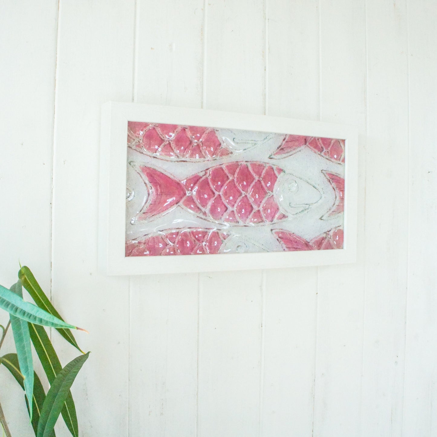 fused glass fish pink landscape