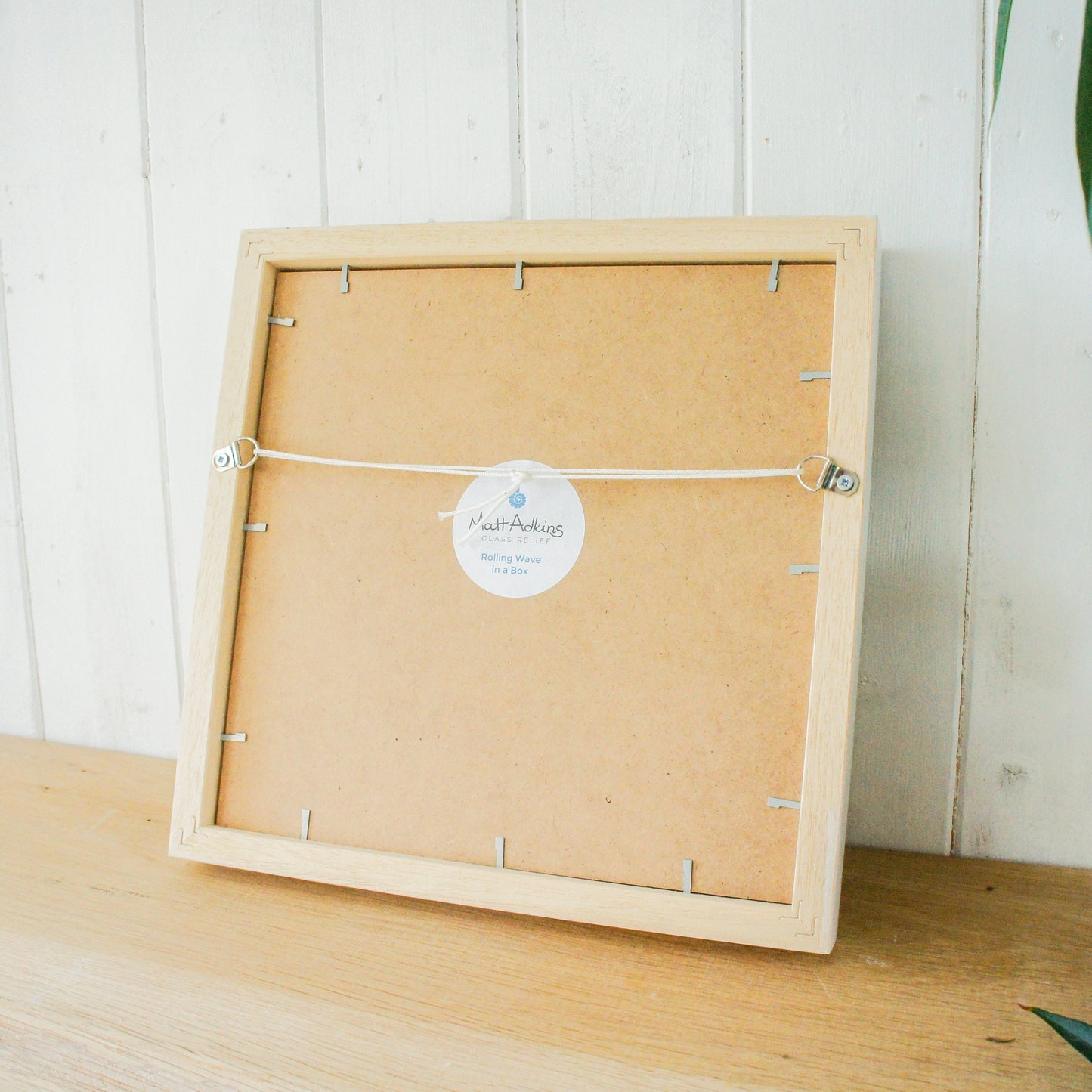 Rolling Wave in a Box Fused Glass Framed Art SUN 25x25cm(10"), Blue Seaside Fused Glass Framed Picture D2, Glass Breaking Wave Wall