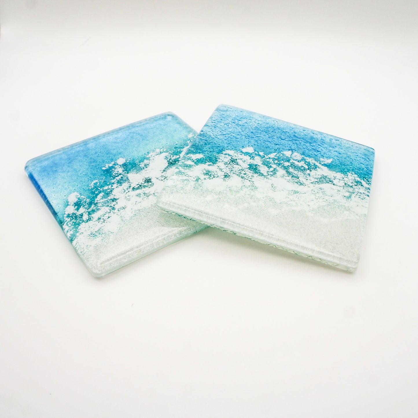 2 Beach Fused Glass Coasters, 1 Set of 2 Coasters 10cmx10cm(4"), Paradise sea glass coasters, fused glass coasters, costal coasters