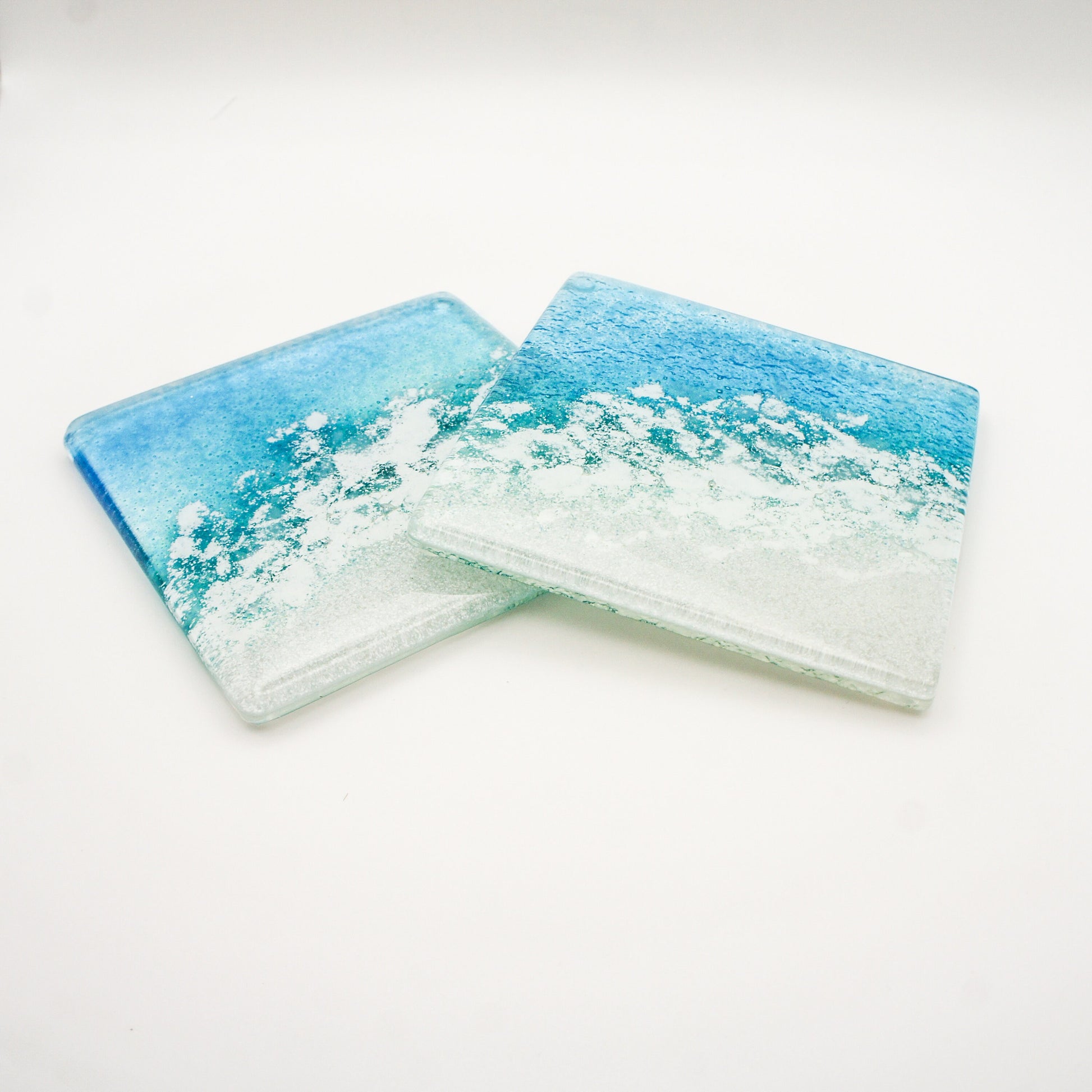 2 Beach Fused Glass Coasters, 1 Set of 2 Coasters 10cmx10cm(4"), Paradise sea glass coasters, fused glass coasters, costal coasters