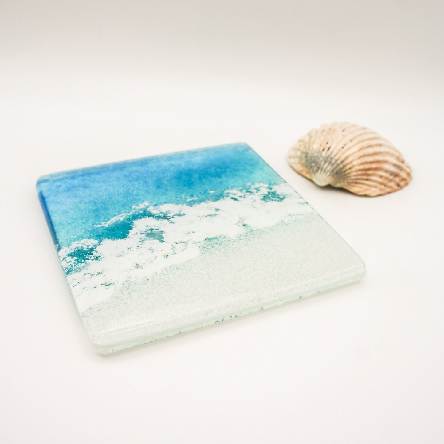 2 Beach Fused Glass Coasters, 1 Set of 2 Coasters 10cmx10cm(4"), Paradise sea glass coasters, fused glass coasters, costal coasters