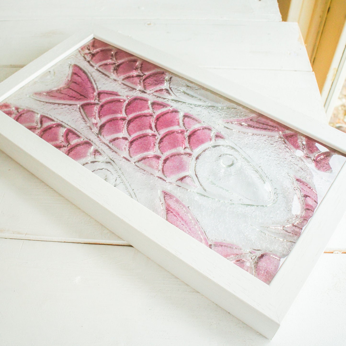 fused glass fish pink landscape