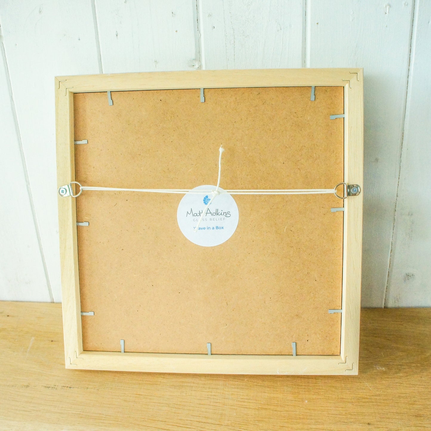 Wave in a Box Fused Glass Wave Wall Art Sun 25x25cm(10"), Turquoise Teal Blue Seaside Glass Framed Picture, Surfer's Wave Wall Sculpture