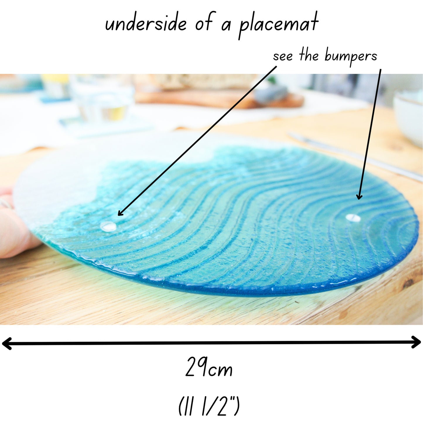 Coastal Round Glass Placemats and Coasters Set Heatproof, beach tablemats 29cm (11 1/2) with coasters, handmade dinner set, dinner service