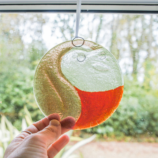 robin red fused glass round suncatcher hanging window 12cm