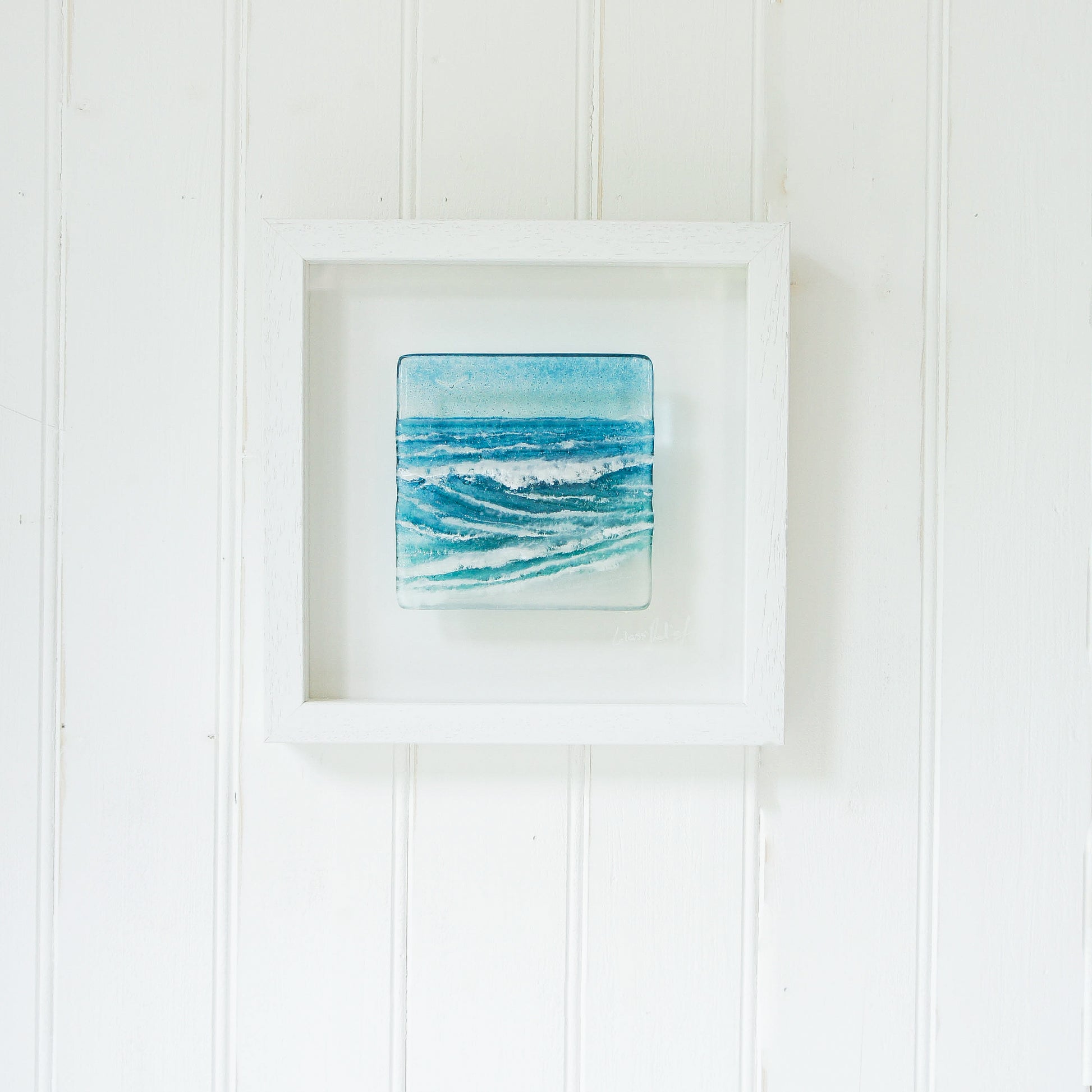 Fused Glass Wall Art seaside frame square
