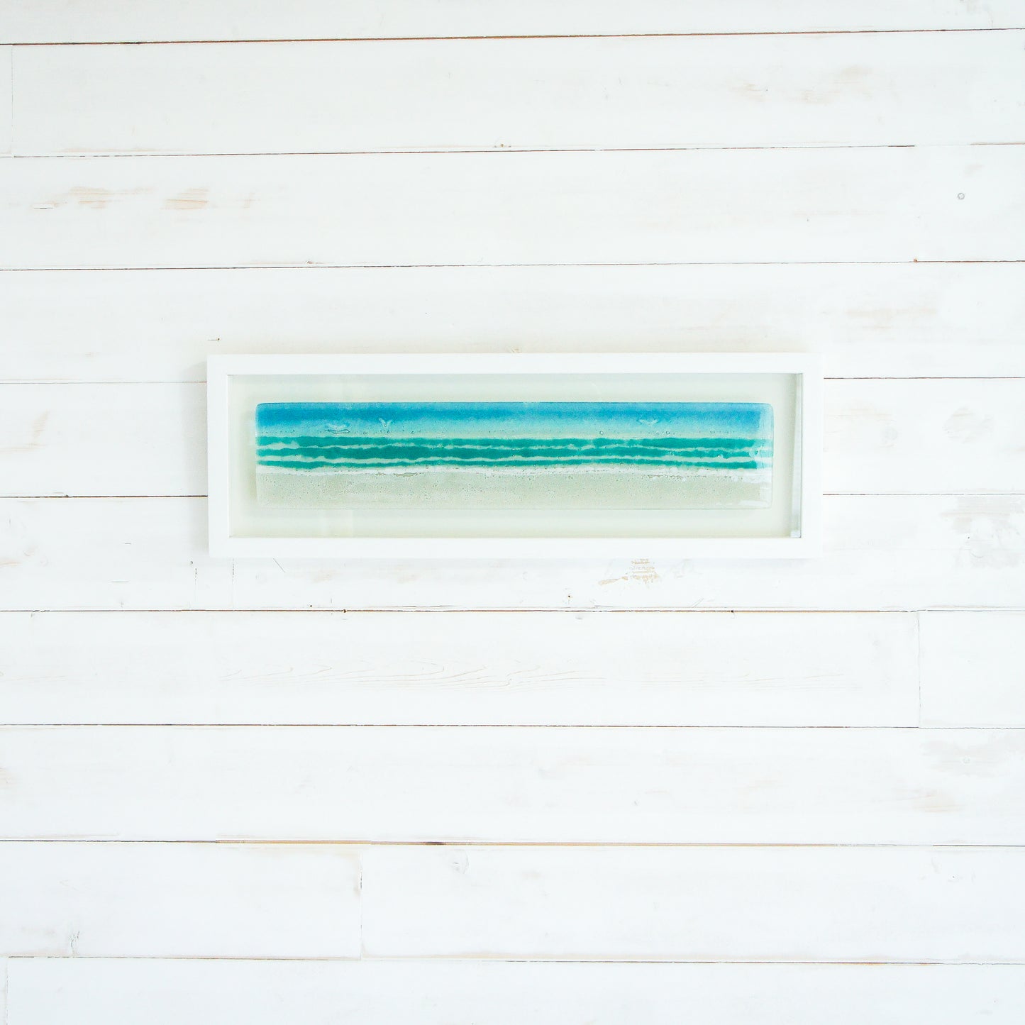 panoramic beach turquoise fused glass frame wall art