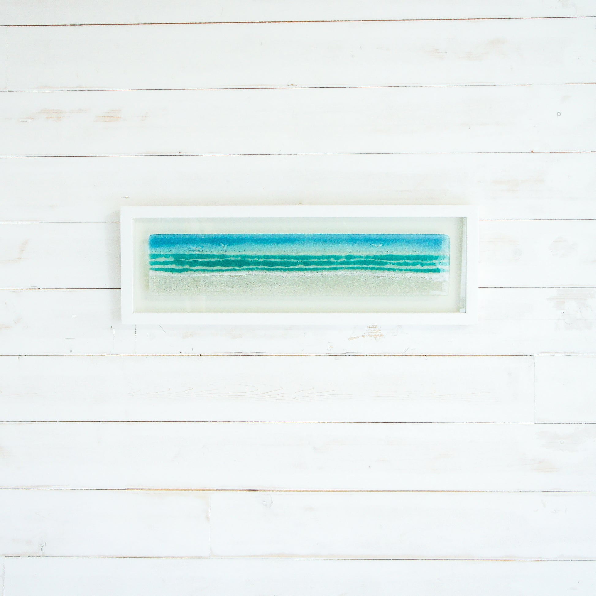 panoramic beach turquoise fused glass frame wall art