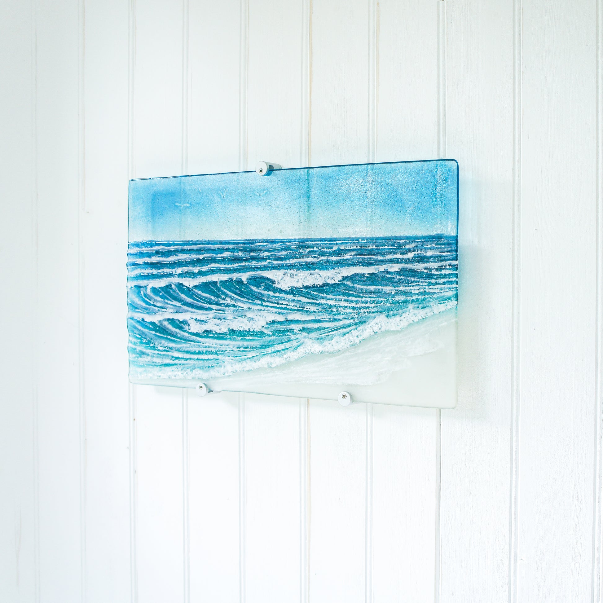 wave sea glass wall art textured 44x26cm
