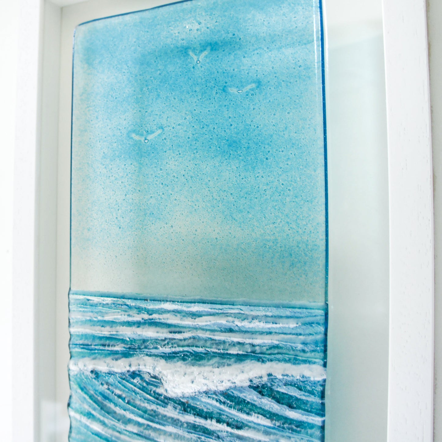 portrait wave glass art frame turquoise blue