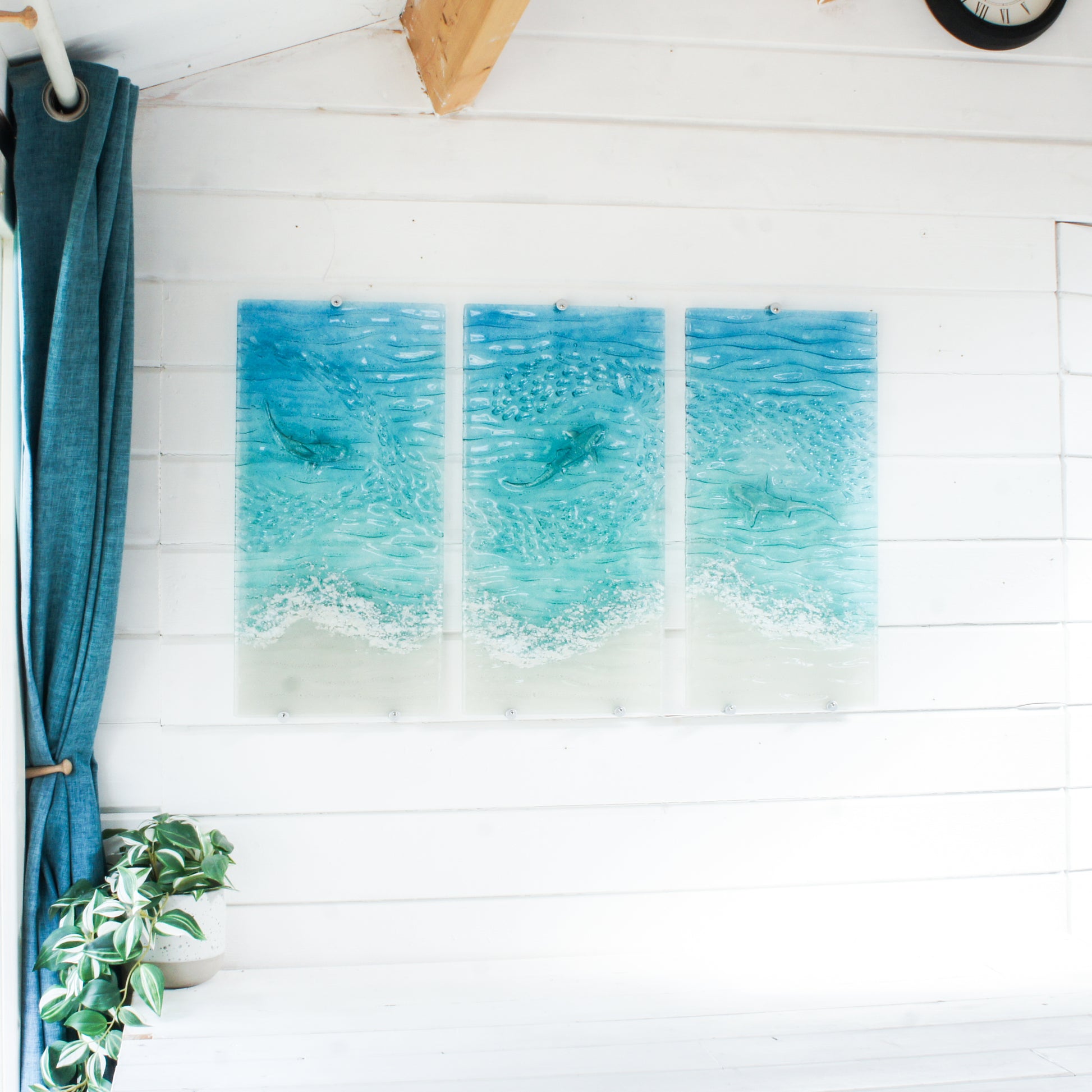 Shark triptych wall art
wall art set
set of 3 prints
extra large wall art
3 piece wall art
teal fused glass
sea glass art
teal wall decor
textured wall art
x large wall hanging
wall panel sculpture
turquoise aqua art
3d abstract art