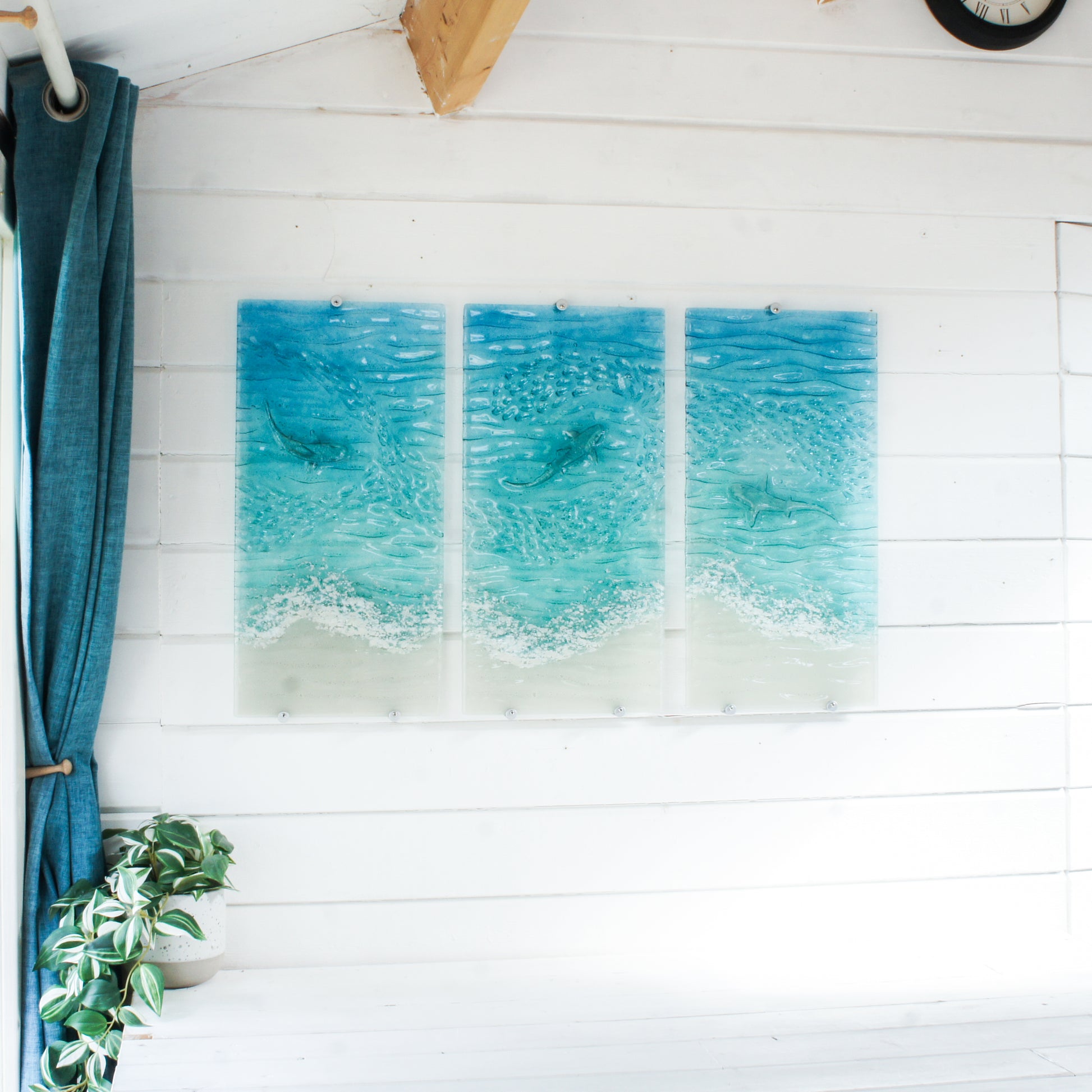 Shark triptych wall art
wall art set
set of 3 prints
extra large wall art
3 piece wall art
teal fused glass
sea glass art
teal wall decor
textured wall art
x large wall hanging
wall panel sculpture
turquoise aqua art
3d abstract art