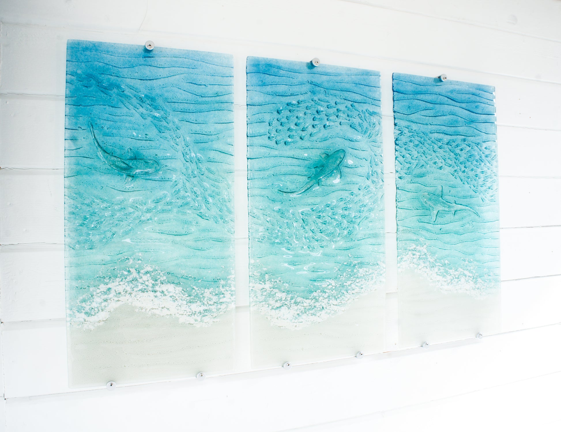 Shark triptych wall art
wall art set
set of 3 prints
extra large wall art
3 piece wall art
teal fused glass
sea glass art
teal wall decor
textured wall art
x large wall hanging
wall panel sculpture
turquoise aqua art
3d abstract art