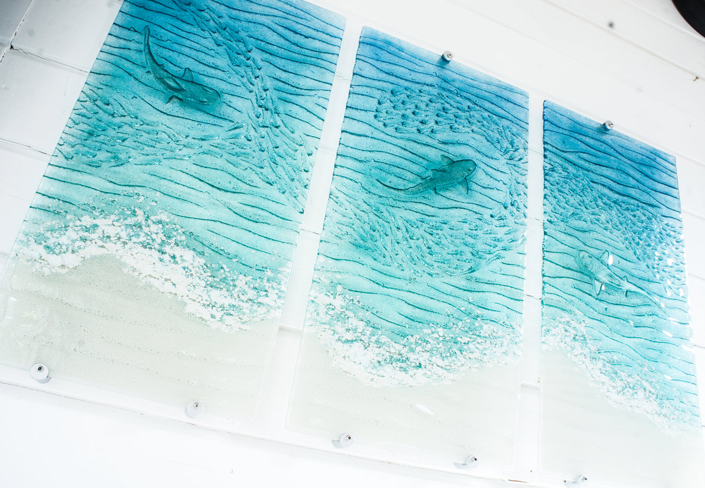 Shark triptych wall art
wall art set
set of 3 prints
extra large wall art
3 piece wall art
teal fused glass
sea glass art
teal wall decor
textured wall art
x large wall hanging
wall panel sculpture
turquoise aqua art
3d abstract art