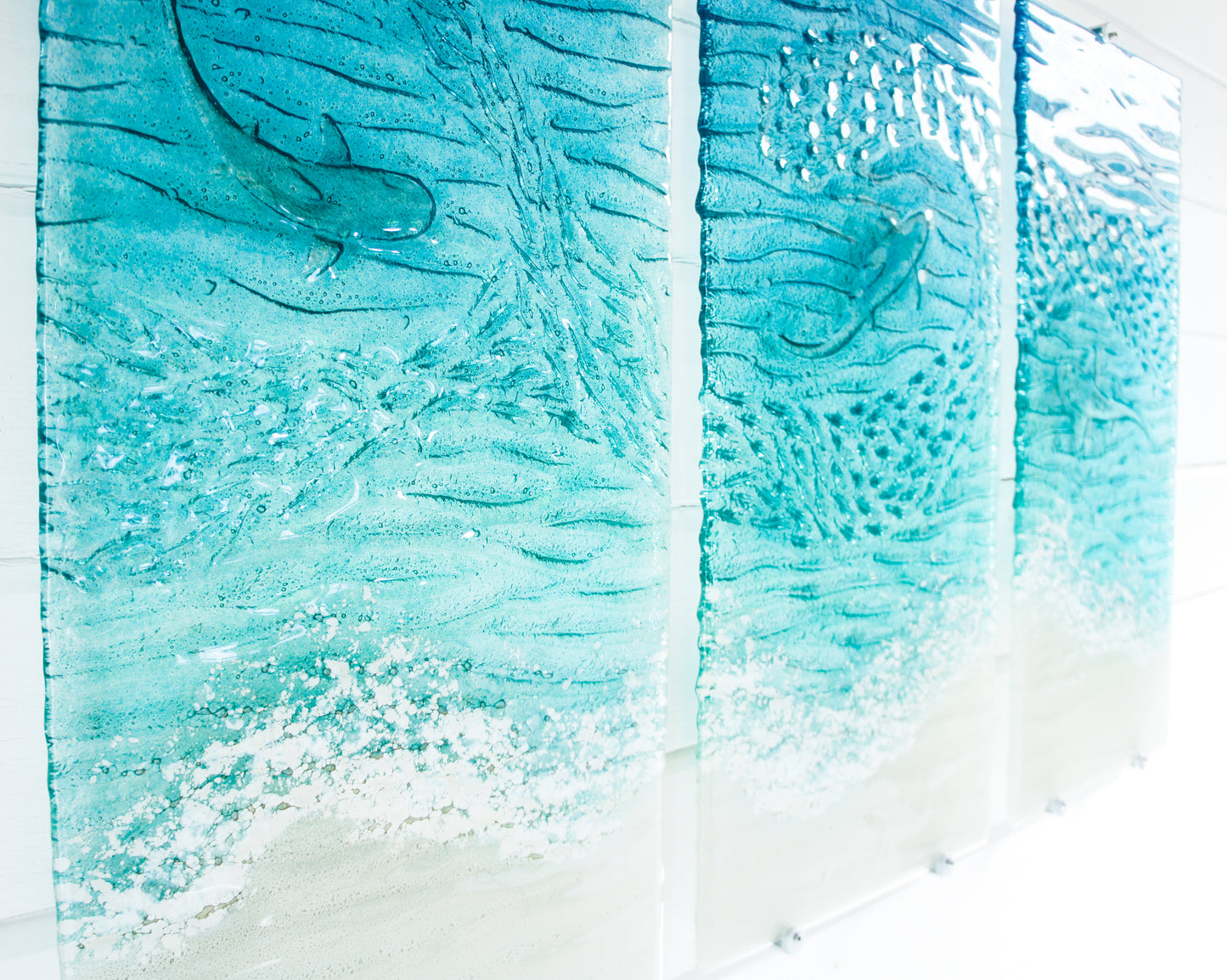 Shark triptych wall art
wall art set
set of 3 prints
extra large wall art
3 piece wall art
teal fused glass
sea glass art
teal wall decor
textured wall art
x large wall hanging
wall panel sculpture
turquoise aqua art
3d abstract art