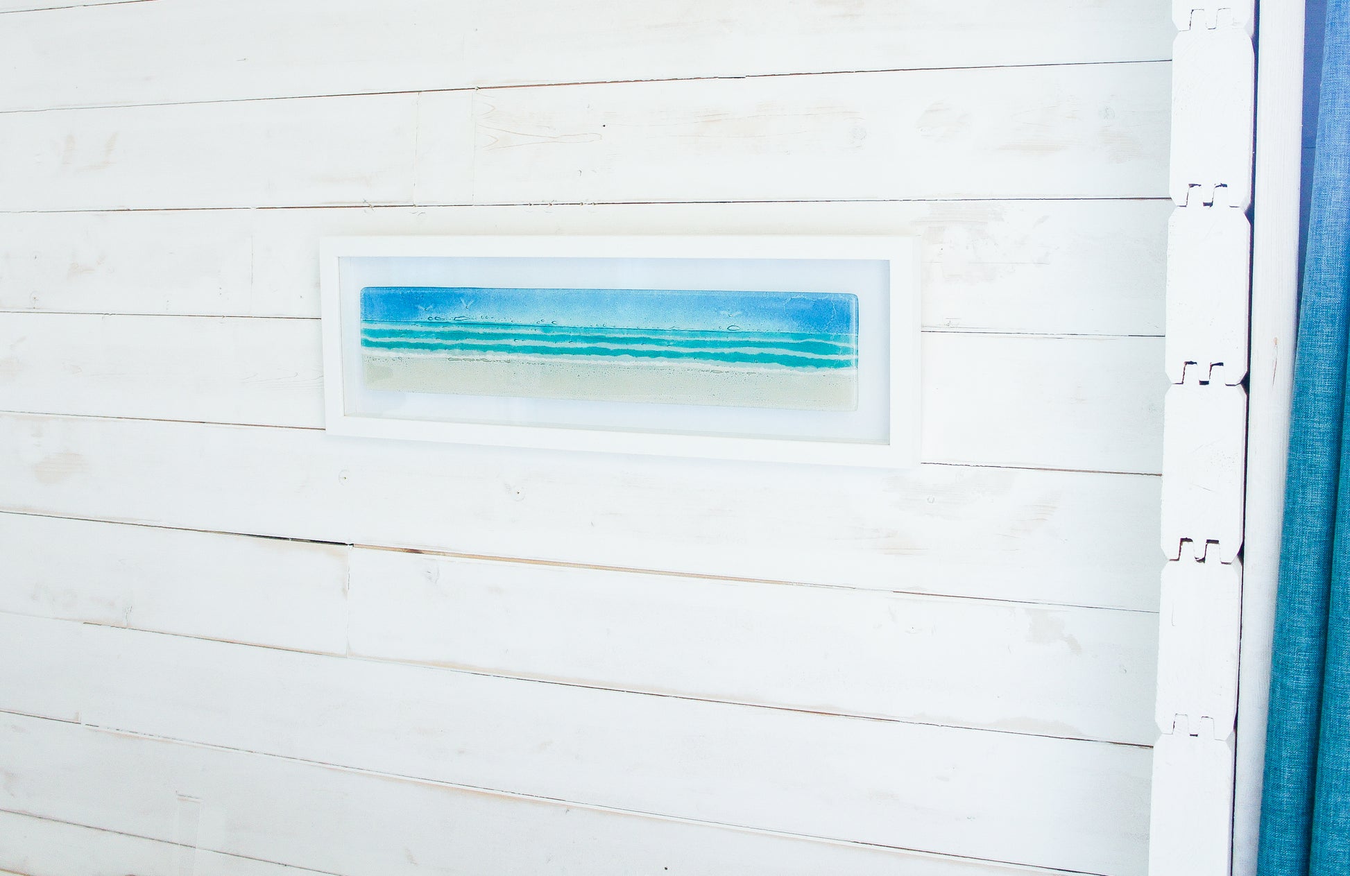 panoramic beach turquoise fused glass frame wall art
